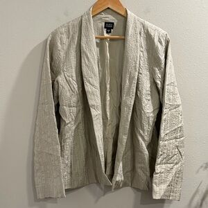 Eileen Fisher Size Small Beige 100% Silk Textured Open Front Blazer Jacket Lux